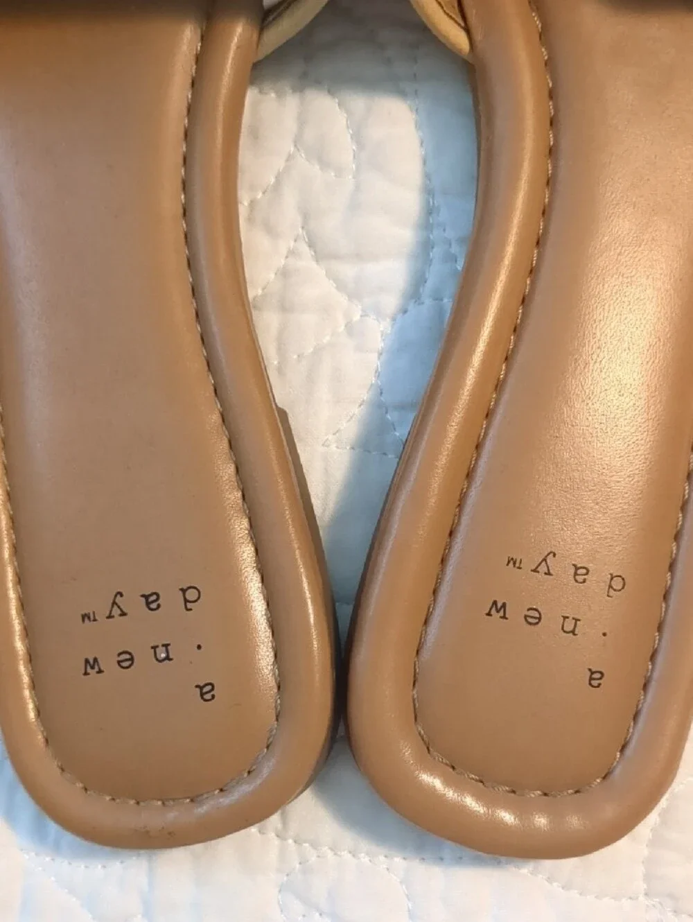 a new day Tan Woven Slide Sandals with Gold Buckle